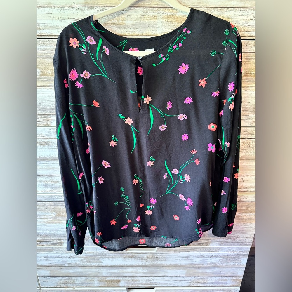 GAP Floral Blouse 🌸 Black Pink Long Sleeve Top Size L